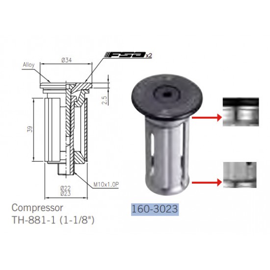 FSA rózsa, kompressziós dugó 1 1/8" karbon villába, alu kupakkal 160-3023