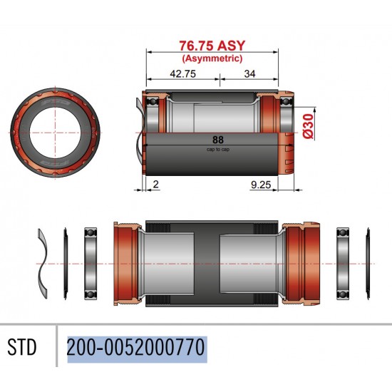 FSA középcsapágy T47 országúti 76.75 Asymmetric ASY 76 váz BB386EVO 30 mm tengely 200-0052000770