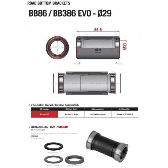FSA bottom bracket T47 BB-6003 86.5 mm 29 mm spindle SRAM DUB 200-0062000010