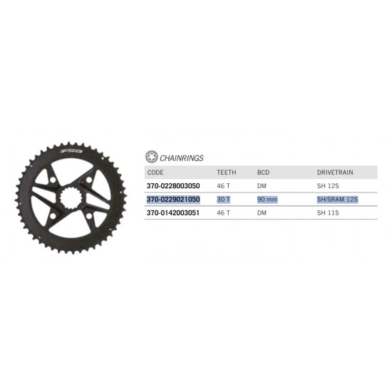 FSA lánctányér - lánckerék AGX+ Gossamer Pro 30T Direct Mount 2x 12 s Shimano WB685 370-0229021050