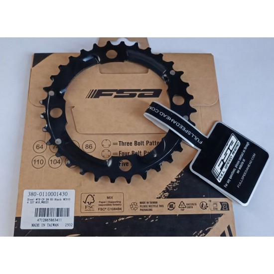 FSA lánctányér - lánckerék MTB mountain bike 3x 10s 32T 104 BCD 4 lyukas, csavaros M10 104x32 fekete WB225 380-0110001430