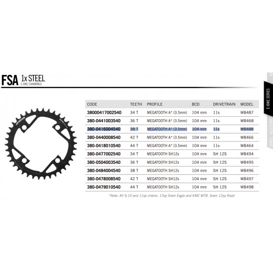 FSA lánctányér - lánckerék Megatooth 38T 104 BCD acél 4 lyukas, csavaros 104x38 fekete WB488 380-0416004540 FSA lánctányér - lánckerék Megatooth 38T 104 BCD acél 4 lyukas, csavaros 104x38 fekete WB488 380-0416004540