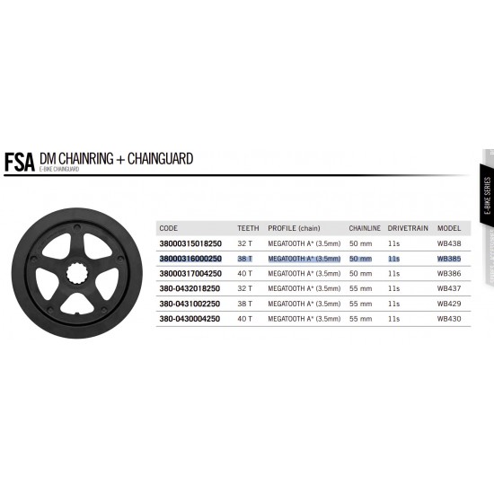 FSA lánctányér - lánckerék védővel DIRECT MOUNT 38T, acél, Bosch 3gen motorhoz, 38000316000250