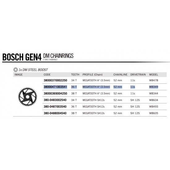FSA lánctányér - lánckerék BOOST148 DIRECT MOUNT acél, 36T, Bosch gen. 4 3 OLI EDGE motorhoz, WB349E 38000471003541