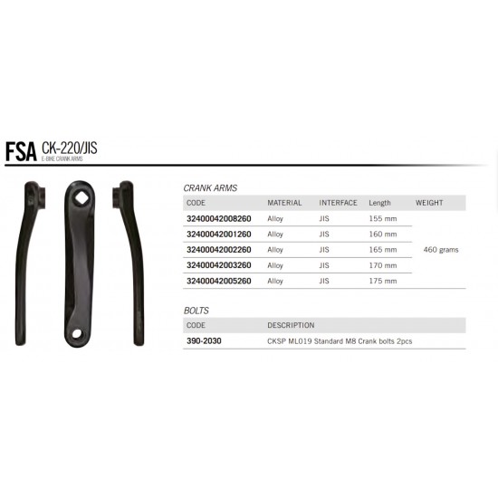 FSA e-bike crank arms CK-220 /JIS Shimano Yamaha PW, black