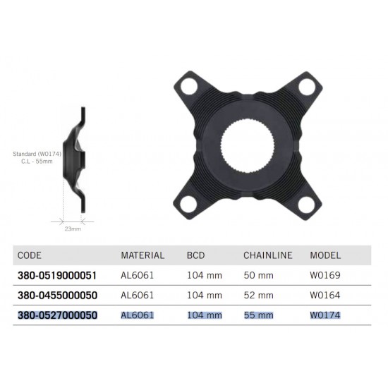 FSA hajtómű lánckerék kereszt, spider e-bike Shimano SMN EP800 E8000 BCD 104 55 mm láncvonal W0174 380-0527000050