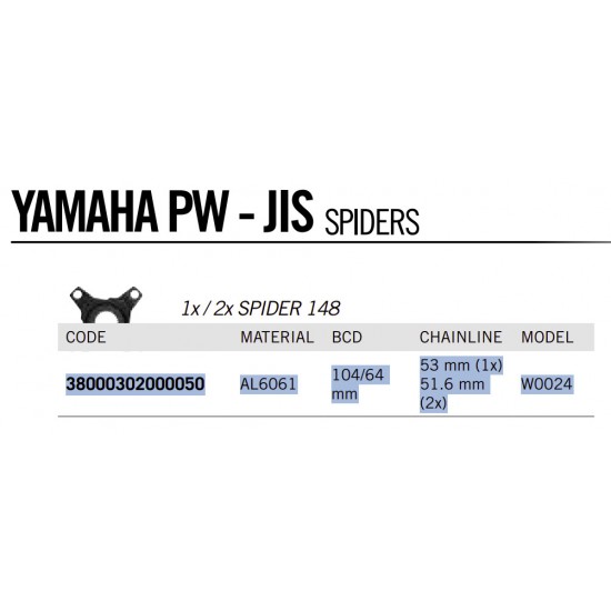 FSA e-bike spider chainring cross Yamaha PW - JIS Boost 148 BCD 64 104 chainline 1x 53 2x 51.6 mm W0024 38000302000050