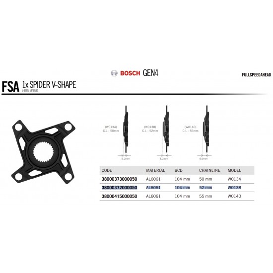 FSA CRSP E-BIKE BOSCH GEN4 V-Shape hajtómű lánckerék kereszt, spider 104 52 mm láncvonal 8.2 mm eltolás W0138 38000372000050