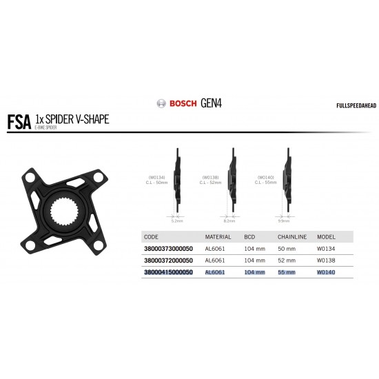 FSA CRSP E-BIKE BOSCH GEN4 V-Shape spider 104 55 mm chainline 9.9 mm offset W0140 38000415000050 FSA CRSP E-BIKE BOSCH GEN4 V-Shape spider 104 55 mm chainline 9.9 mm offset W0140 38000415000050
