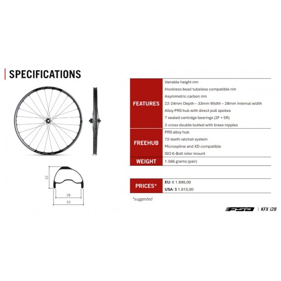 FSA KFX I28 29" mountain bike, mtb karbon kerék, kerékszett, tubeless ready