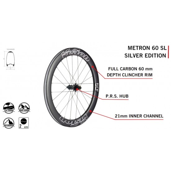 Vision kerékszett Metron 60 SL DB TLR Silver Edition ezüst feliratos peremes, tárcsafékes országúti tubeless ready karbon kerék
