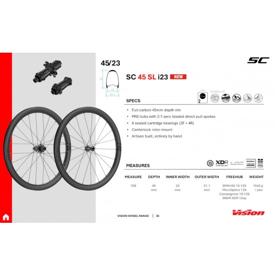 Vision kerékszett SC 45 SL Disc TLR peremes, tárcsafékes országúti tubeless ready karbon kerék