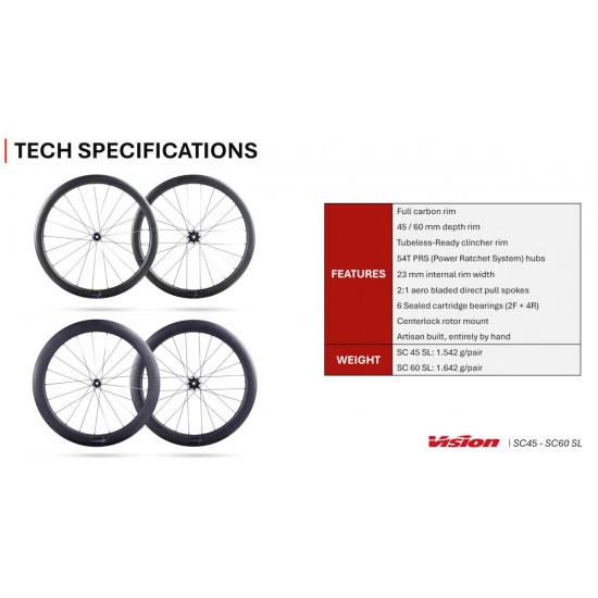 Vision kerékszett SC 45 SL Disc TLR peremes, tárcsafékes országúti tubeless ready karbon kerék