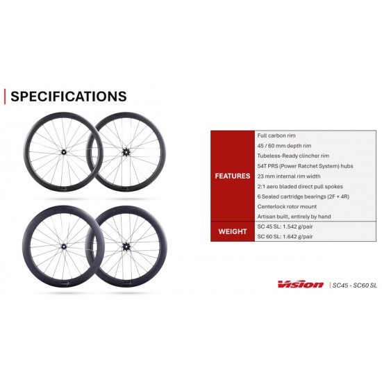 Vision wheelset SC 60 SL Disc TLR tubeless ready carbon road bicycle wheelset