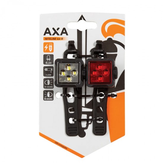 AXA bicycle light Niteline 44-R front and rear USB chargable ultralight and compact, road mtb, e-bike, trekking