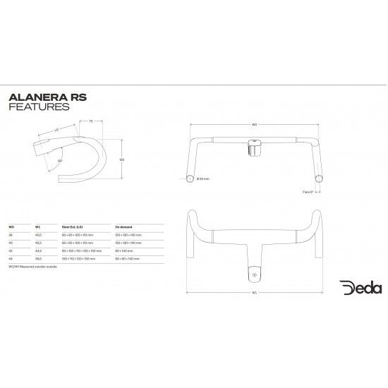 DEDA Alanera RS DCR aerodinamic integrated road bicycle carbon handlebar, integrated - hidden cable routing