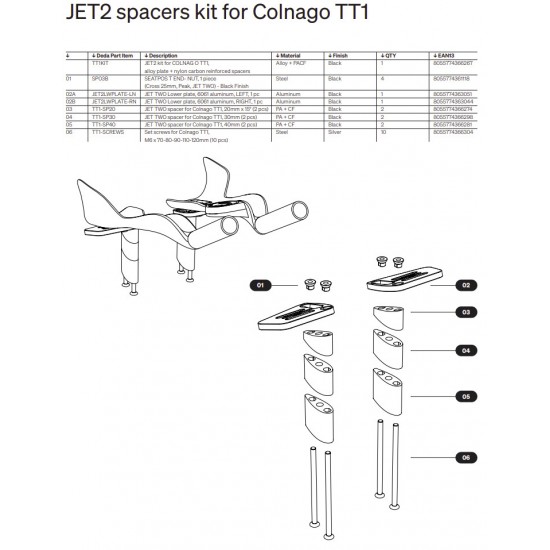 DEDA könyöklő alkatrész Jet 2 hézagoló adapter kit Colnago TT1 időfutam kerékpárhoz