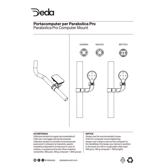 DEDA Parabolica Uno 1 Pro Garmin computer mount PARAMOUNTKIT road bicycle console