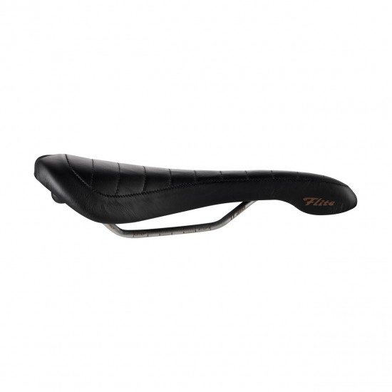 Selle Italia nyereg FLITE BONNIE klasszikus steppelt fekete bőr L1 146 x 280 mm méret, Ti316 pálcás