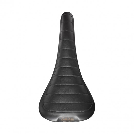 Selle Italia nyereg FLITE BONNIE klasszikus steppelt fekete bőr L1 146 x 280 mm méret, Ti316 pálcás