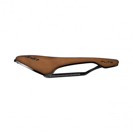 Selle Italia nyereg FLITE BOOST KIT CARBONIO SUPERFLOW NUBUK barna hasított bőr L3 145 mm méret, karbon pálcás