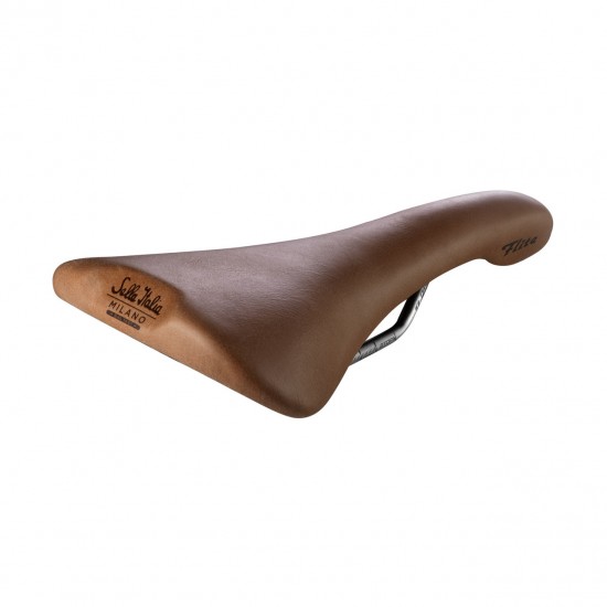 Selle Italia nyereg FLITE Racer klasszikus olasz barna bőr L1 146 x 280 mm méret, Ti316 pálcás