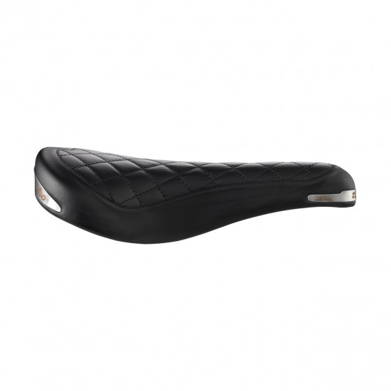 Selle Italia nyereg TURBO BONNIE klasszikus fekete steppelt bőr L1 146 x 275 mm méret, FEC szénacél ötvözet pálcás
