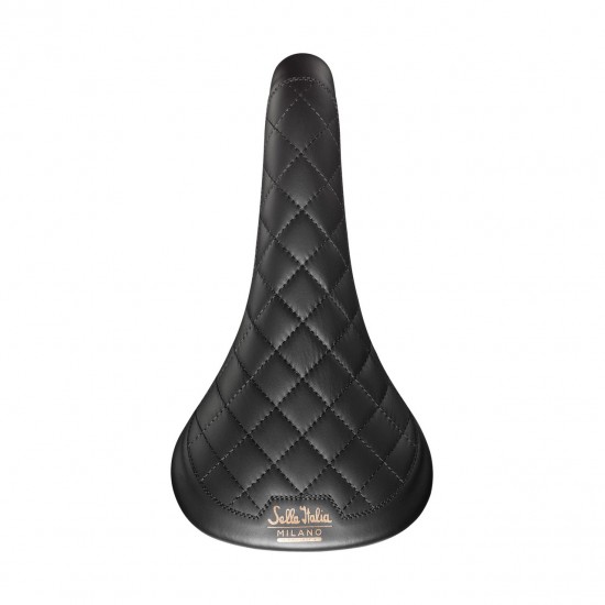 Selle Italia nyereg TURBO BONNIE klasszikus fekete steppelt bőr L1 146 x 275 mm méret, FEC szénacél ötvözet pálcás