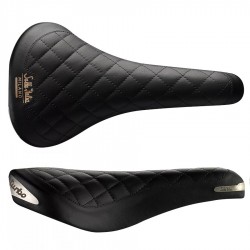 Selle Italia saddle TURBO BONNIE classic black padded leather L1 146 x 275 mm size, FEC carbon steel alloy rails
