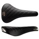 Selle Italia nyereg TURBO BONNIE klasszikus fekete steppelt bőr L1 146 x 275 mm méret, FEC szénacél ötvözet pálcás