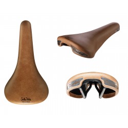 Selle Italia nyereg TURBO RACER klasszikus barna bőr L1 146 mm méret, FEC szénacél pálcás