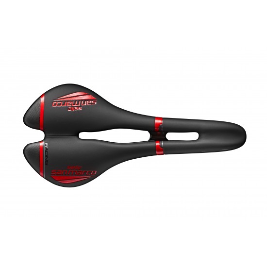 Selle San Marco nyereg Aspide Racing Open-fit kivágott XSilite Ti Narrow keskeny 132 x 277 mm S2 Xsilite pálcás fekete-piros