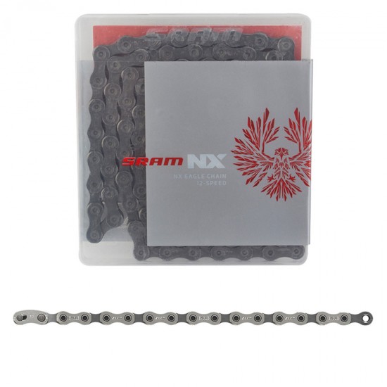 SRAM kerékpár lánc MTB NX Eagle 126 szemes 12 sebesség, szürke Powerlock bontószemmel 00.2518.031.011